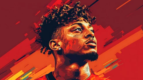 Bold stylized portrait of confident young man in red tones.