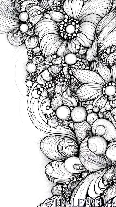 Intricate black line floral and bubble abstract border.
