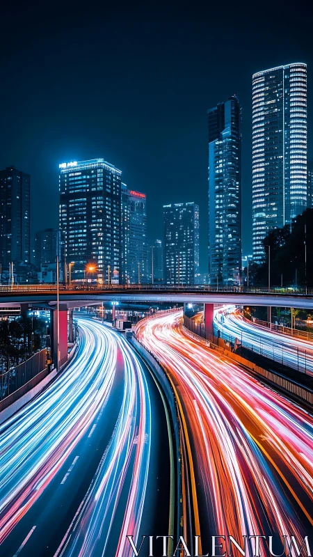 Neon rivers of traffic carve through a sleepless glass city.