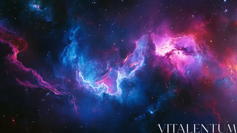 Radiant cosmic nebula glows in swirling pink and blue light