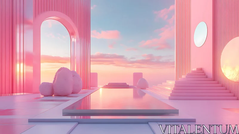 Surreal Pink Architecture Meets Sunset Horizon.