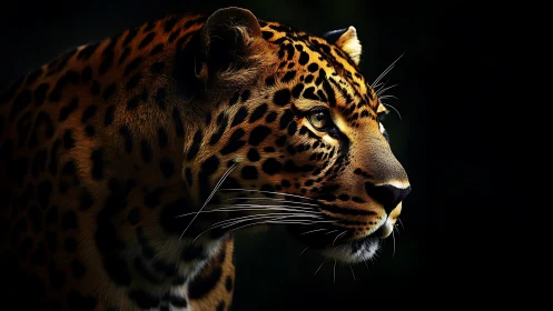 Midnight leopard gaze carved from molten amber light.