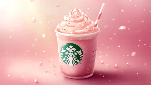 Soft pink Starbucks treat swirling in a dreamy haze.