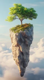 A Thriving Tree Flourishes on a Floating Stone Pinnacle