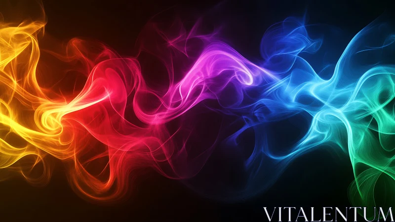 Flowing multicolor light waves on dark gradient background.