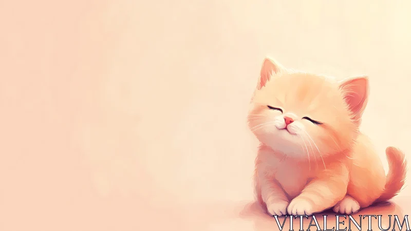 Soft-Rendered Cream Felid with Closed Eyes, Warm Peachy-Pink Palette