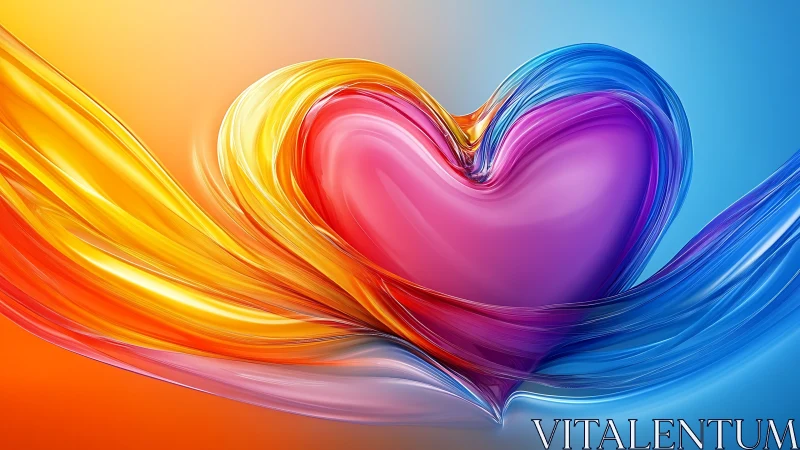 Triadic Chromatic Flow: Volumetric Heart Form Digital Composition.