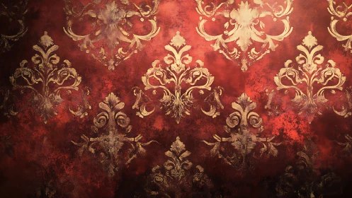 Golden damask dreams over weathered crimson glow.