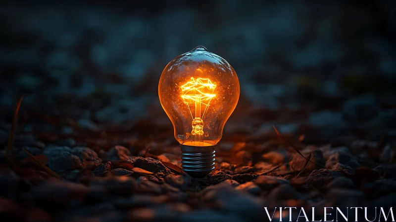 Lone riverbed lightbulb cradling a tiny ember of wonder.