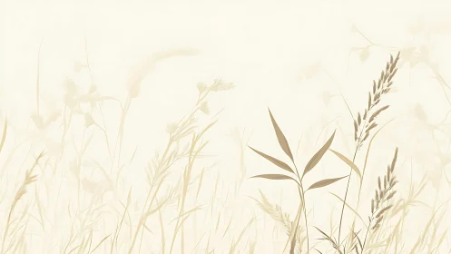 Minimalist beige wild grasses sway in soft morning light.