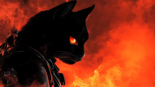 Tactical black cat silhouette with infernal emissive optics.