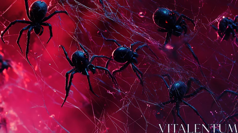 Neon Arachnid Carnival in Tangled Crimson Night Webs.