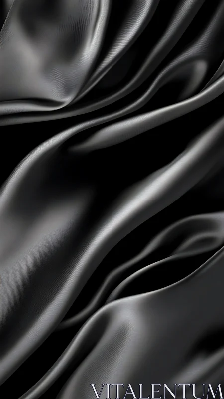 Black satin folds with glossy highlights in soft waves.