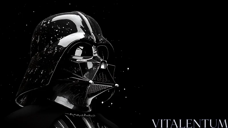 Dark armored sci fi figure in profile against space backdrop.