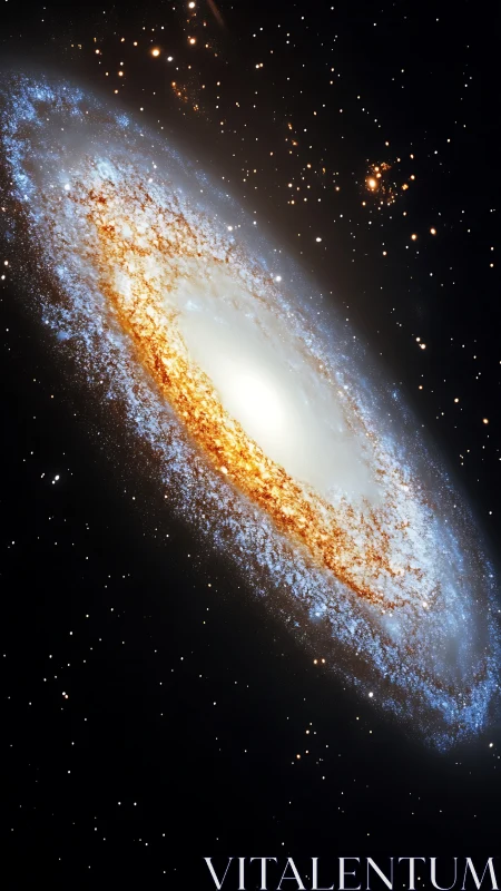Spiral galaxy core with luminous dust lanes and star clusters.