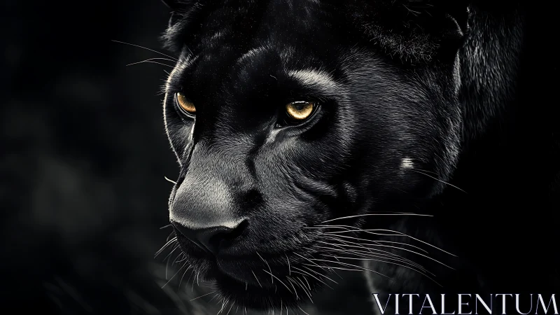 Black Panther Portrait with Luminous Amber Eyes in High Contrast Studio Lighting