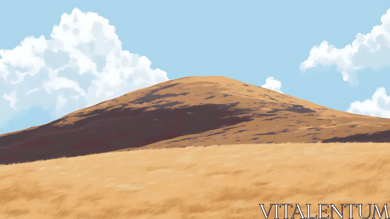 Gentle golden hill invites slow moments under bright clouds