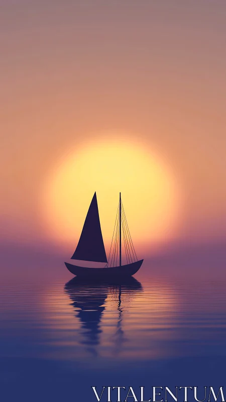 Sun-drunk sailboat drifting across a violet hush horizon.