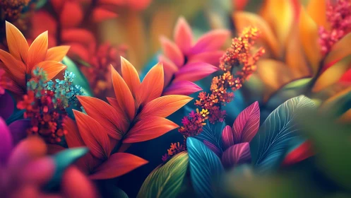 Radiant fantasy garden glows with lush colorful blossoms