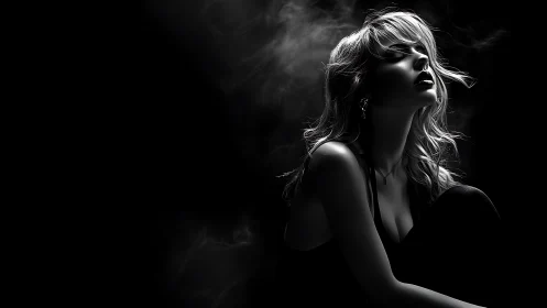 Woman posed in dramatic side light against dark background