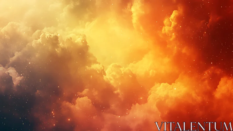 Glowing golden nebula clouds wrapped in soft starlight.