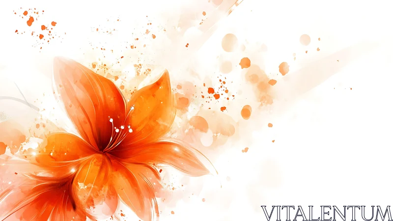 Orange lily macro bloom in expressive watercolor splash composition.