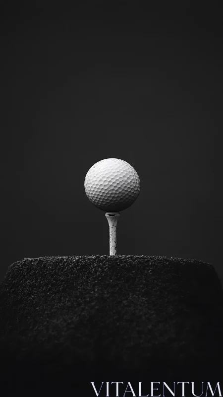 Monochrome golf ball on tee isolated in high-contrast studio