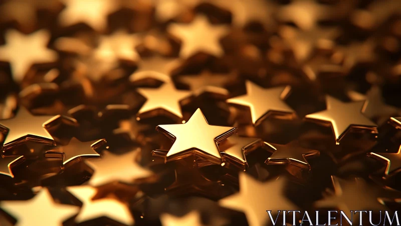 Golden metallic stars rendered with shallow depth of field