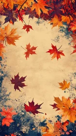 Autumn maple leaves border with textured beige background.