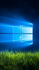 Windows light portal glows above luminous green grass