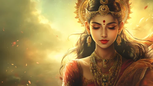 Divine-inspired portrait renders jeweled goddess in warm rim light