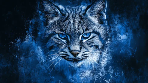Blue Lynx Portrait: Atmospheric Digital Rendering.
