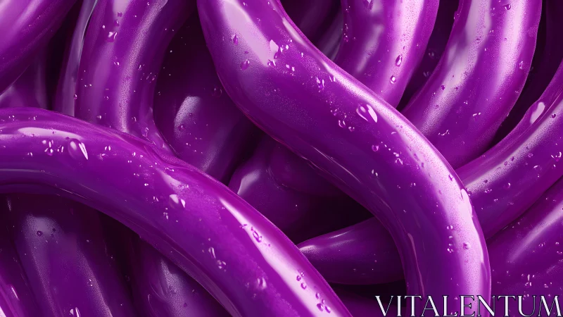 Abstract close-up of glossy purple tubes with wet surface effect.