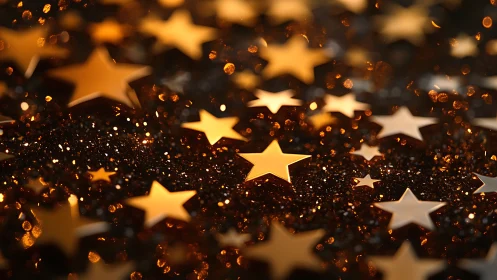Golden star confetti scatters across glowing bokeh field