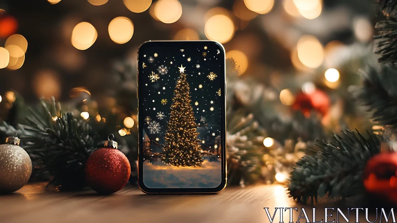 Cozy digital Christmas tree glowing in a festive dreamscape.