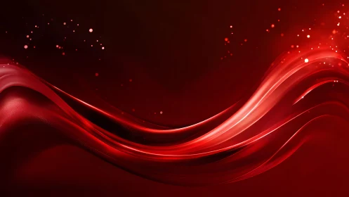 Flowing Red Abstract Wave With Sparkles, Digital Art Style.
