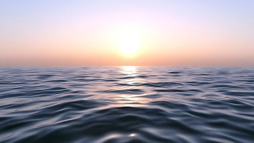 Low-angle ocean horizon with calm ripples at pastel sunrise