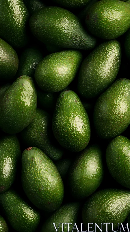 Glistening whole avocados arranged in dense organic pattern.