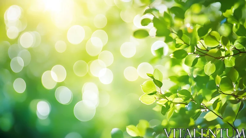 Sunlit Green Leaves with Soft Bokeh Effect in Nature Style.