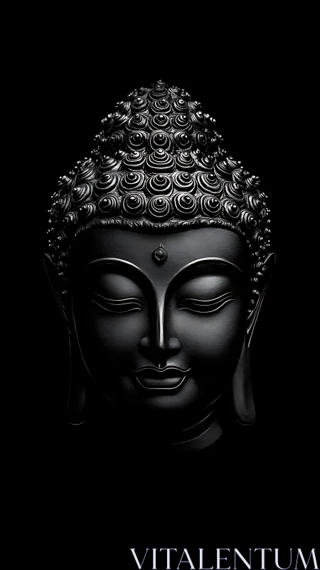 Monochrome Buddha bust with high-gloss sculpted curls isolated