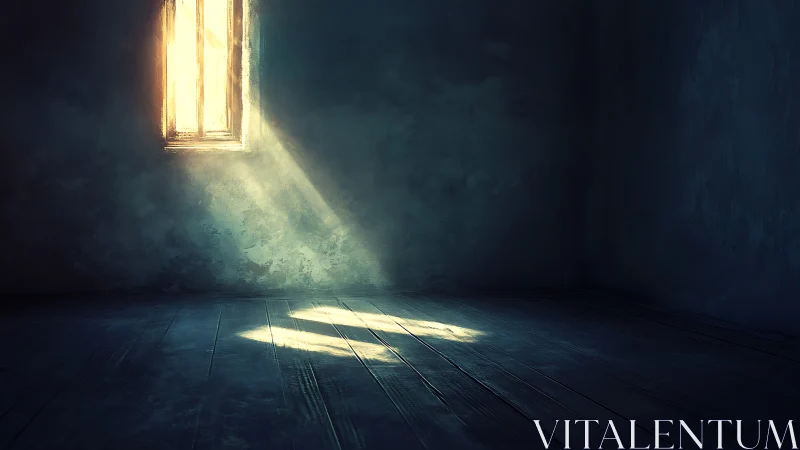 Narrow window casting angled light into an empty room.