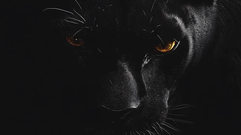 Black Panther Portrait Glowing Eyes. Nocturnal Feline.