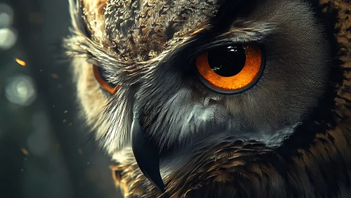 Close-up of a majestic owl’s face in dramatic, vivid detail.