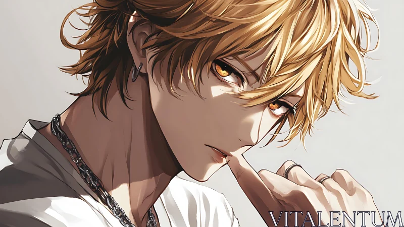 Stylized anime portrait with dramatic lighting and chain detail.