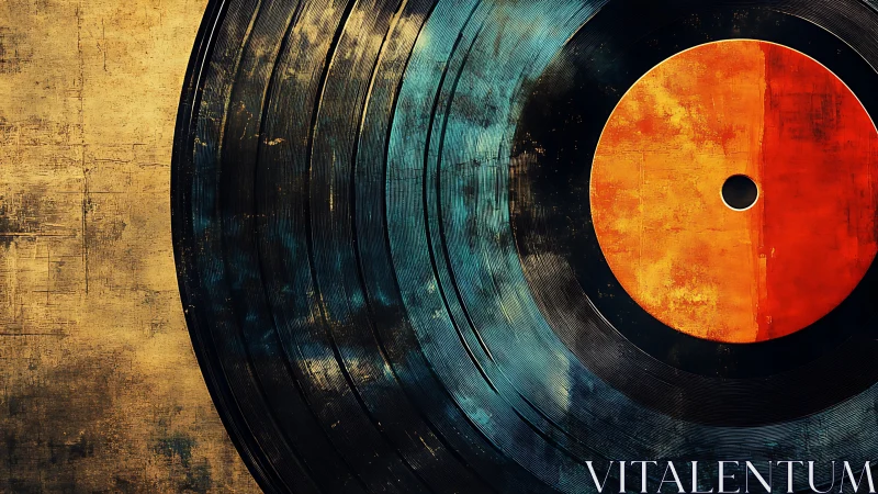 Vinyl universe spinning under weathered golden twilight.