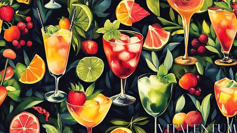Tropical Cocktails with Fresh Citrus and Berries.