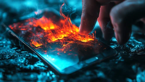 Thermal Cascade on Mobile Device: Digital Fire and Cyan Luminescence Rendered in 3D Space