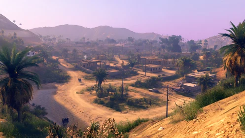 Desert Town Awakens in Golden Morning Light