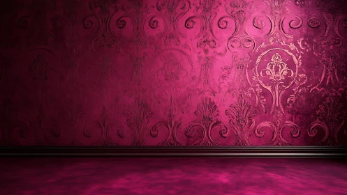 Rich magenta damask wall inviting warm, creative moments.