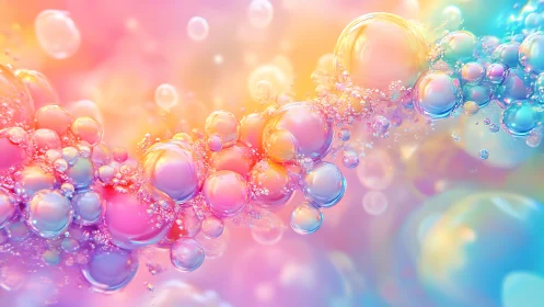 Colorful translucent bubbles form an abstract diagonal band